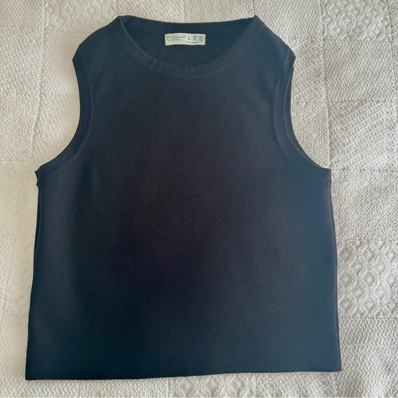 Primark Cares Black Fitted Crop Top Tank Ribbed Knit Sleeveless size Large 10 12 - Picture 8 of 13